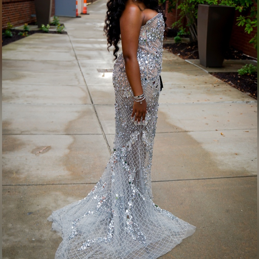 Elegant Silver Sequin Prom Dress